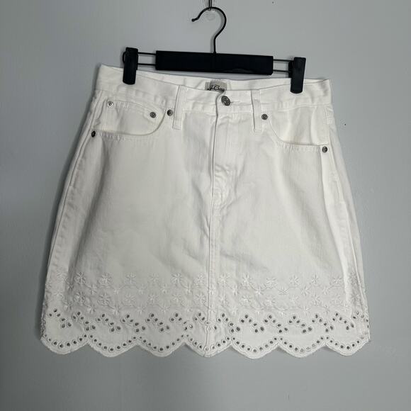 J. Crew Dresses & Skirts - J. Crew Women's White Denim Skirt with Eyelet Cutout Hem + Embroidery Detail 27
